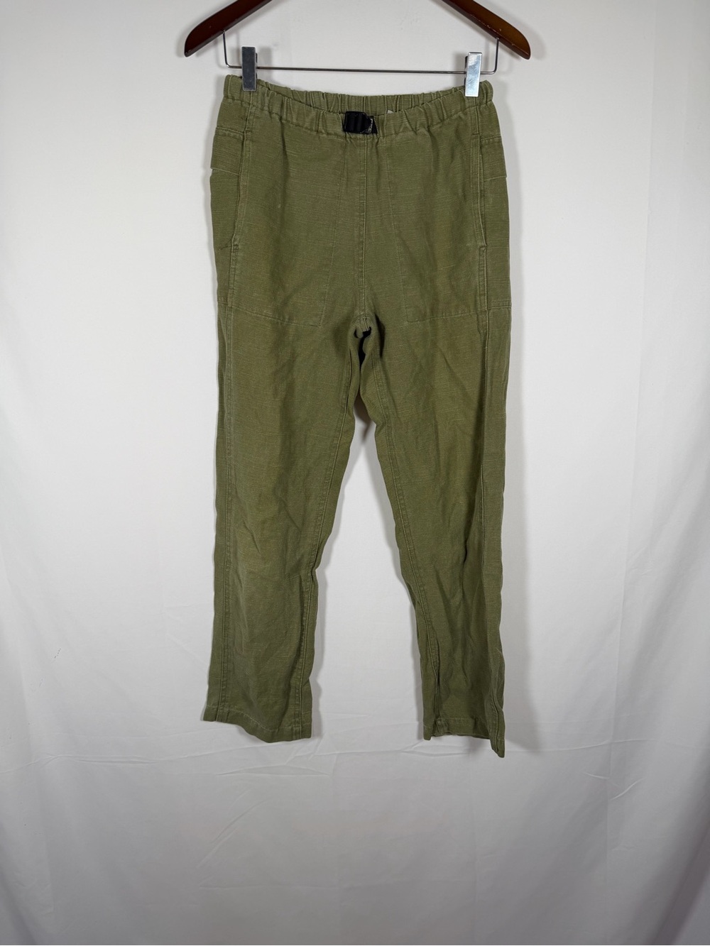 Of The Earth Hemp Olive Elastic-Waist Cropped Utility Pants - Granola, Gorpcore
